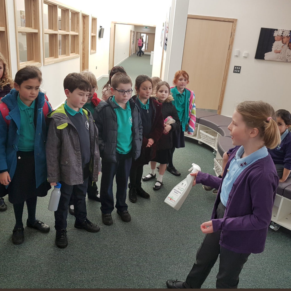 Damer's First School present their new Eco Turtle Refill Station to the Prince of Wales School