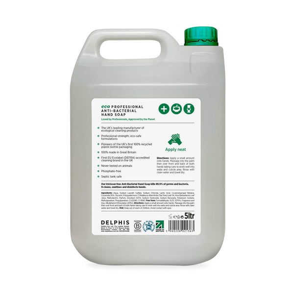 Delphis Eco Commercial Anti-Bacterial Hand Soap 5L Back Label