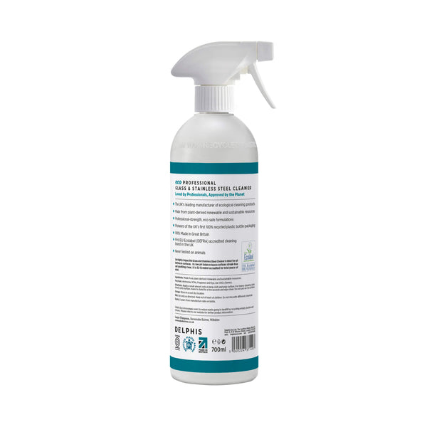 Delphis Eco Glass & Stainless Steel Cleaner 700ml Back Label