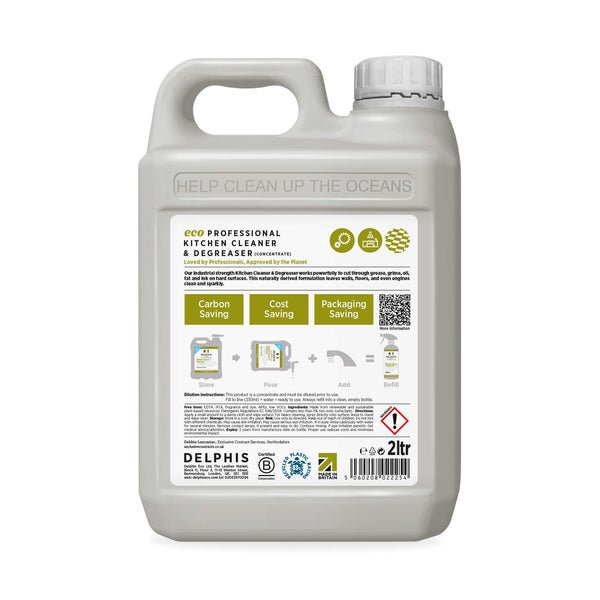Delphis Eco Kitchen Cleaner & Degreaser 2L Back Label