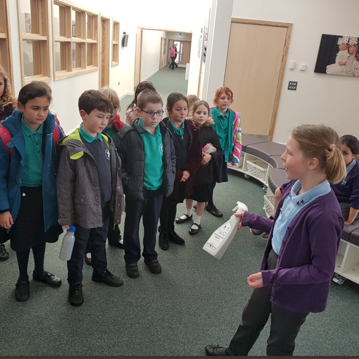 Damer's First School present their new Eco Turtle Refill Station to the Prince of Wales School