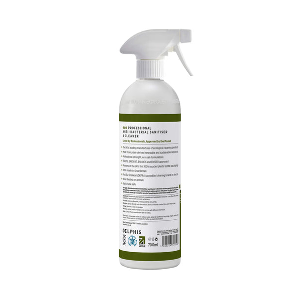 Delphis Eco Antibacterial Sanitiser & Cleaner 700ml Back Label