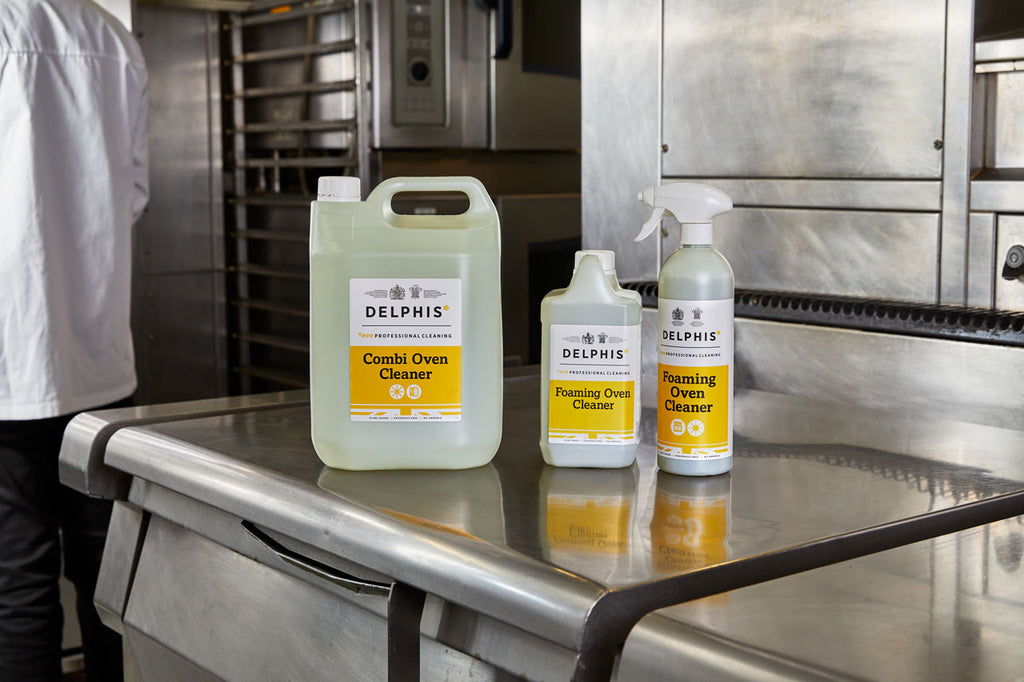 Commercial oven cleaning products in commercial kitchen
