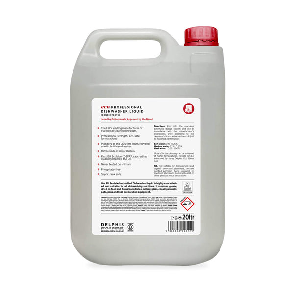 Delphis Eco Commercial Dishwasher Liquid 20L Back Label