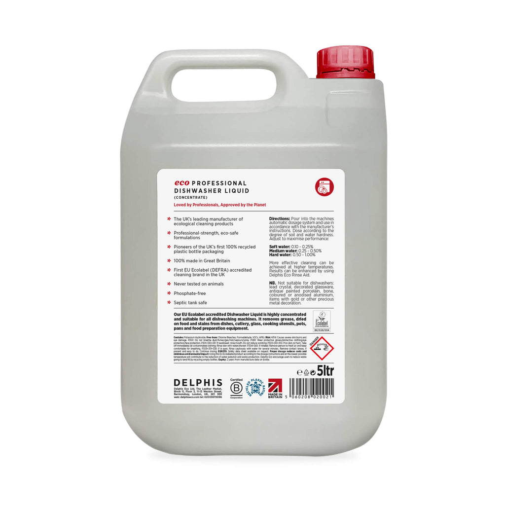 Delphis Eco Commercial Dishwasher Liquid 5L Back Label