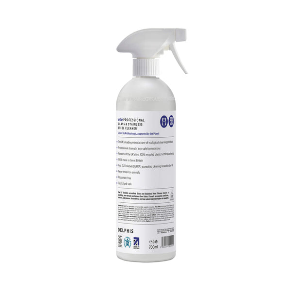 Delphis Eco Commercial Glass and Stainless Steel Cleaner 700ml Back Label
