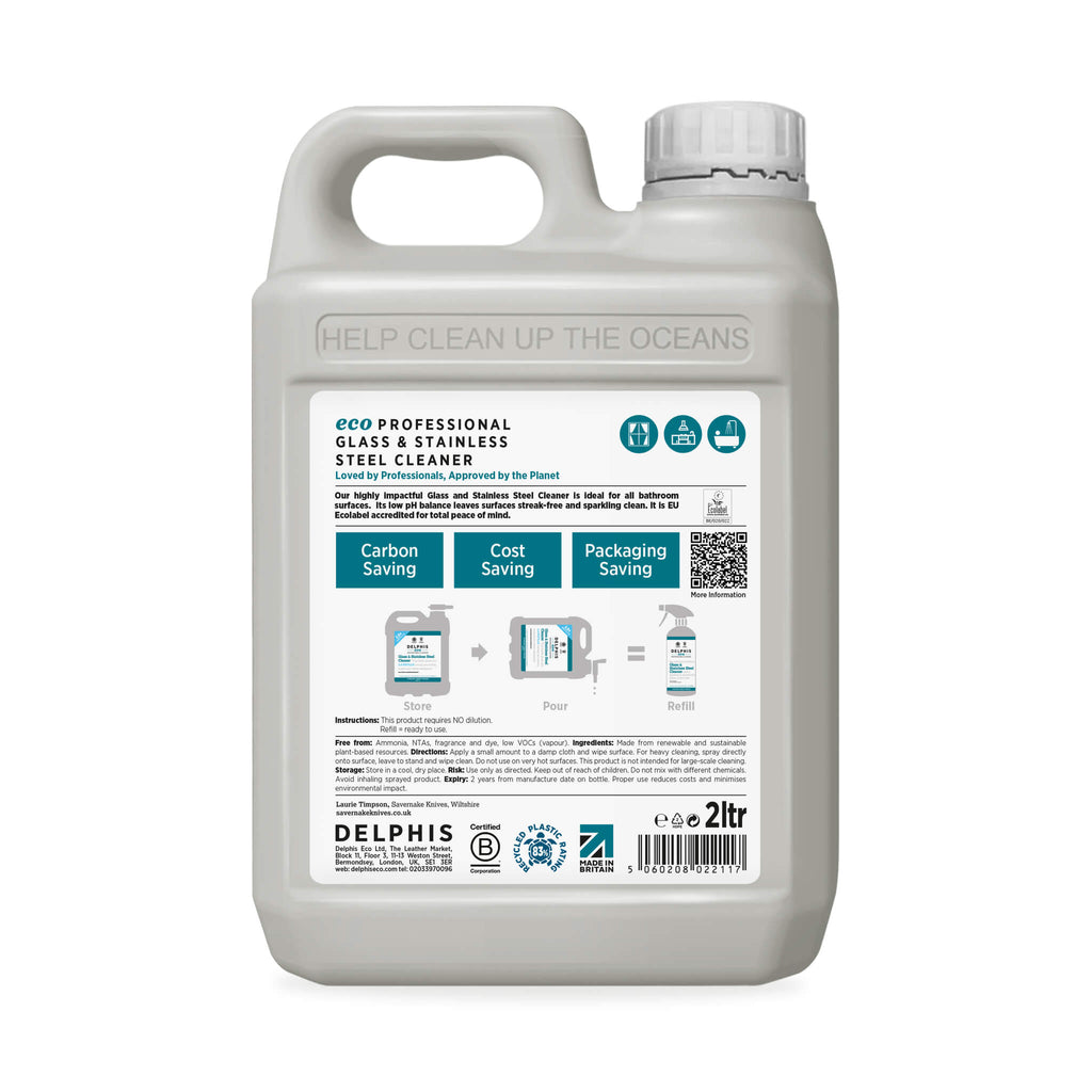 Delphis Eco Glass & Stainless Steel Cleaner 2L Back Label