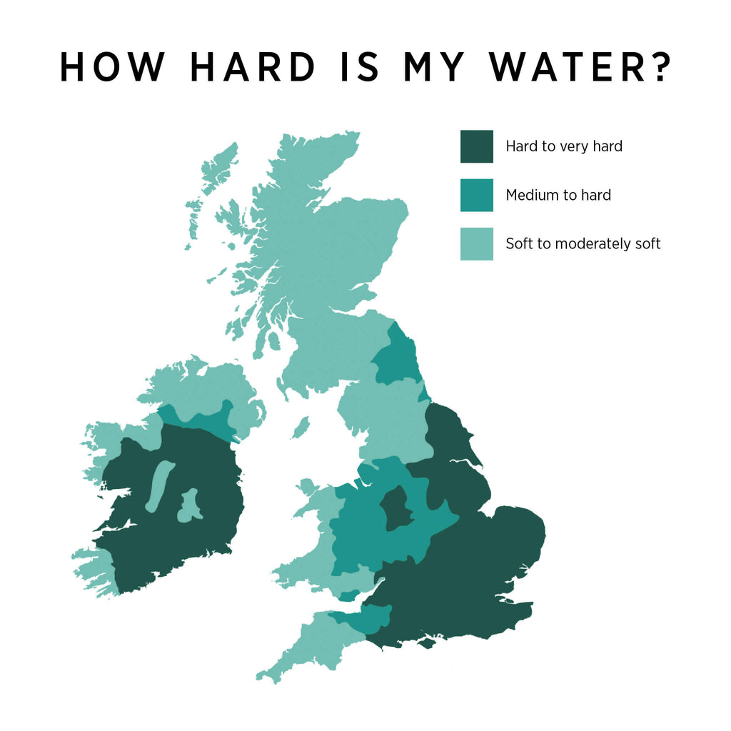 Map of the UK showing the hard water